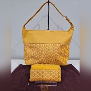 Goyard Authentic Yellow Grenadine Hobo Bag with Wallet, COA, And Dust Bag
